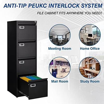 Metal Vertical File Cabinet, 4 Drawer Filing Cabinet with Lock for Home  Office