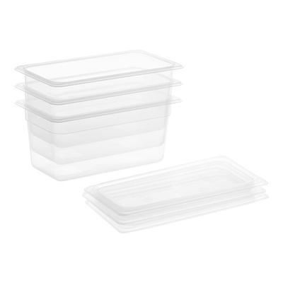 Vigor 1/9 Size 4 Deep Clear Polycarbonate Food Pan with Secure Sealing  Cover - 3/Pack