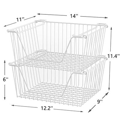  Slideep 14'' Large Stackable Storage Baskets Cabinet Organizer  Sturdy Metal Wire Pantry Freezer Bin for Pantry Home Bathroom Kitchen  Organization 2 Packs : Home & Kitchen