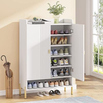 Yitahome  Metal Shoe Cabinet 3 Tiers For Entryway Shoe Storage In White