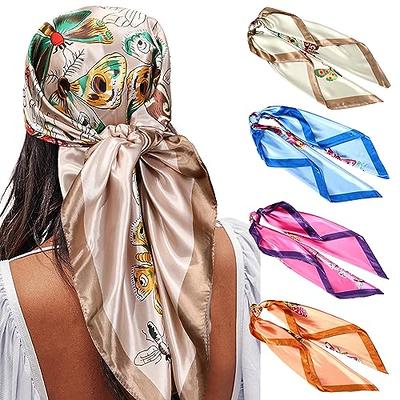 Head Scarf for Women - Satin Large Hair Scarves Bandanas - Square Silk Hair  Wrap for Sleeping with - White 