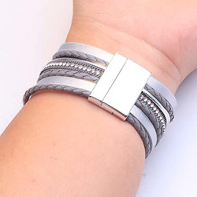 Thick Braided Leather Bracelet for Men Blue / 18.5cm/7.3