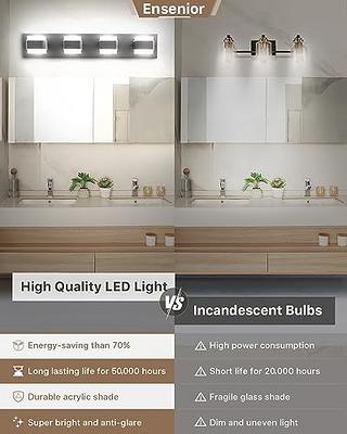 SOLFART Dimmable LED Modern Matt Black Bathroom Vanity Lights Over Mirror 4 Lights Acrylic Bath Wall Lighting