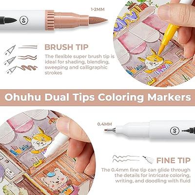 Ohuhu Markers for Adult Coloring Books: 100 Colors Coloring Markers Dual Tips  Fine & Brush Pens Water-Based Art Markers for Kids Adults Drawing Sketching  Bullet Journal Non-bleeding - Maui - White 