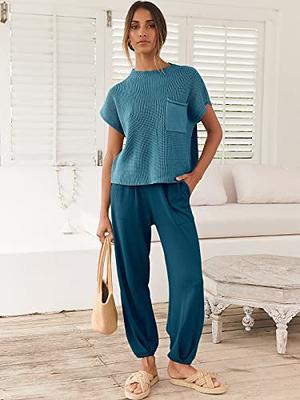 Women's Two Piece Trendy Outfits Cozy Knit Loungewear Sweater Sets  Oversized Slouchy Matching Lounge Sweatsuit