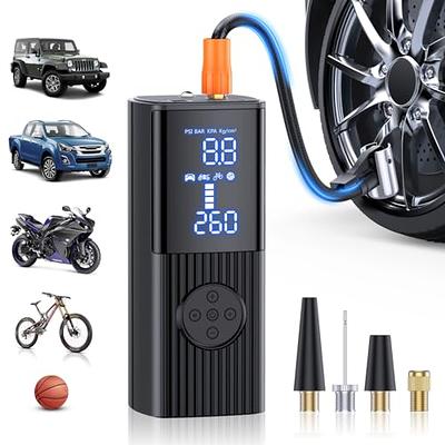 Tire Inflator Portable Inflation, Cordless Tire Pump, Digital Electric Pump  With Emergency LED Light For Car, Tire, Bike, Motorcycle, Ball Black