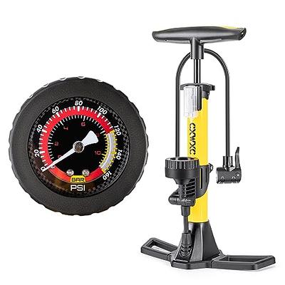 Bikeroo Bike Pump with Gauge - Portable Bicycle Floor Pump w/T-Handle Grip,  Anti-Slip Foot Pad, Hang Tag and 100cm Hose - Presta and Schrader Bike