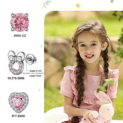 Kid's Dangle Hearts Sterling Silver Screw Back Earrings for Kids -  Hypoallergenic for Toddlers to Little Girls