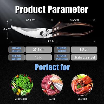 Poultry Shears, Heavy Duty Kitchen Shears with Serrated Edge, No Rust  Spring Loaded, Multipurpose Stainless Steel Kitchen Scissors for Chicken,  Bone