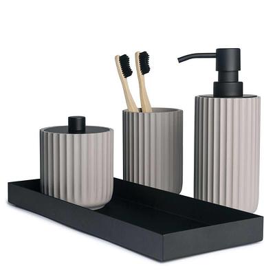 Dracelo 5-Piece Bathroom Accessory Set with Soap Dispenser, Soap Dish, Toothbrush Holder and Vase in Blue