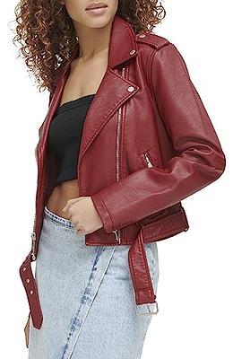 MakeMeChic Women's Petite Casual Faux Leather Cropped Jacket Zip Up Long  Sleeve Moto Biker Coat