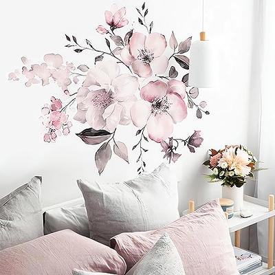 Supzone Large Pink Flower Wall Stickers 3D Floral Wall Decals Butterfl