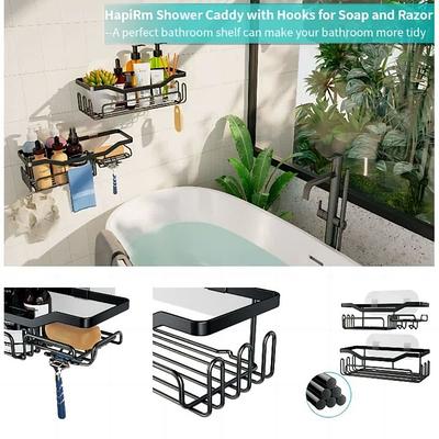 Dyiom 2 Tier Under Sink Storage Organizer, Bathroom Standing Rack, Bath Collection Baskets with Hooks, Shower Caddy in BLACK.