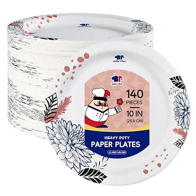 JOLLY CHEF Disposable Paper Plates 10 Inch 140 Count, Soak Proof