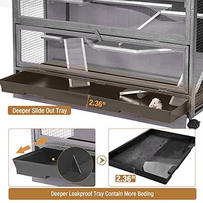 PawHut Wooden Hamster Cage, 2-Tier Small Animals Hutch, w/ Storage Shelf, Tray, Grey