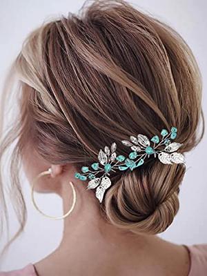 Latious Wedding Bride Leaf Hair Pins Vintage Gold Emerald Green Crystal  Bridal Hair Pieces Rhinestones Hair Clips Party Hair Accessories for Women  and