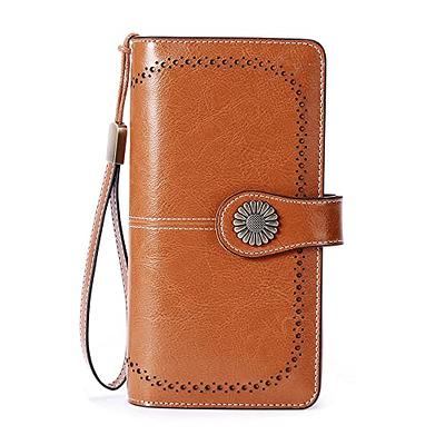 Daisy Rose Womens Check Zip Around Wallet and Phone Clutch - RFID Blocking with Card Holder Organizer -PU Vegan Leather, Brown, Women's, Size: One