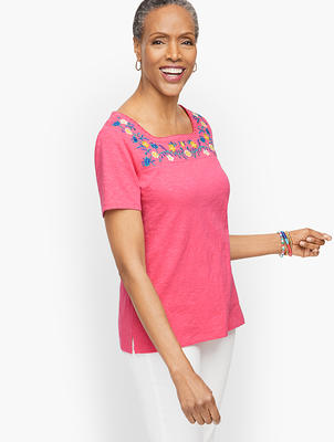 Pure Cotton Embroidered Square Neck Top