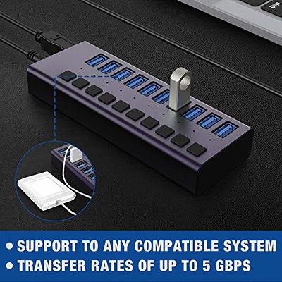 USB 3.0 Hub-10 Ports Powered USB Hub 60W USB Charging Hub with Individual  On/Off Switches and 12V/4A Power Adapter and Light for PC, Laptop,  Computer, Mobile HDD, Flash Drive and More(Purple) 