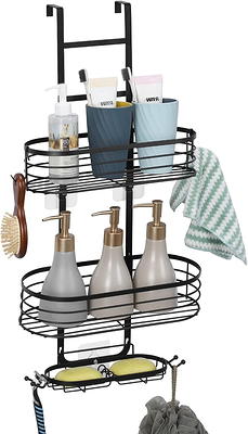 Over the Shower Head Caddy Organizer, Shower Storage Rack Shelf with Hooks  & Soap Holder, Black 