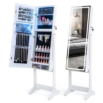Vlsrka LED Jewelry Armoire with Full Length Mirror 360° Rotating, Jewelry  Cabinet Large Standing Lockable Mirror Jewelry Organizer with Inner Makeup
