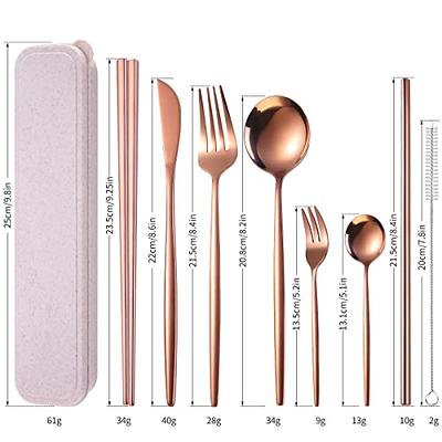 Gold Reusable Utensils with Case Camping Travel Silverware Set,Portable  Stainless Steel Cutlery Set - Matte Flatware Set Knife Fork Spoon Mirror