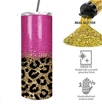 Black Glitter Cheetah Print Reusable Cold and Iced Coffee Cup Gift