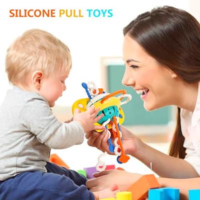 Baby Sensory Toys for 18m+ Toddler Travel Toys Ufo Food Grade Silicone Pull String Activity Toy with Simple Bubble & Sliding Magic Balls Interactive