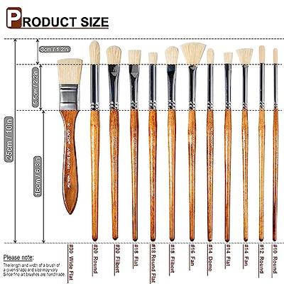 12 Pcs Flat Head Paint Brush Art Paintbrush Sets Long Handle