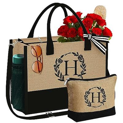 YOOLIFE Personalized Gifts for Women Initial Tote Bag - Jute Tote Bag ...