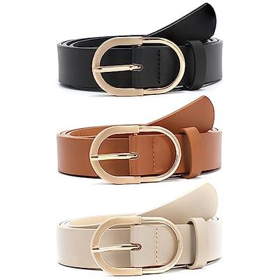 macoking 2 Pack Thin Belts for Women Leather Skinny Belt for Dress  Adjustable (Black+Brown, S) at  Women's Clothing store
