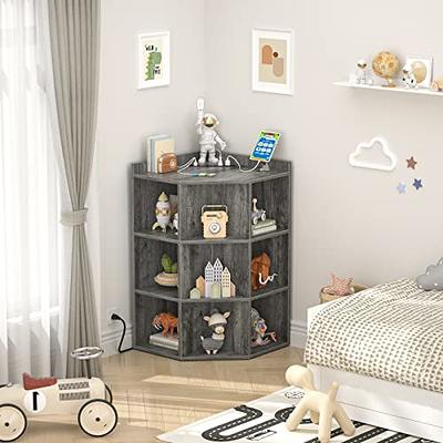 Aheaplus Corner Cabinet, Corner Storage with USB Ports and Outlets, Corner  Cube Toy Storage for Small Space, Wooden Corner Cubby Bookshelf with 9  Cubes for Playroom, Bedroom, Living Room, Grey Oak 