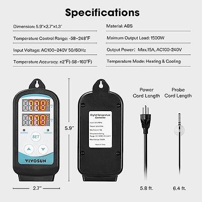 VIVOSUN 1500W Digital Temperature Controller, 2-Stage Outlet Thermostat  Heating and Cooling Mode, Thermostat with Dual LED Display, for Homebrew  Fermenter Greenhouse Terrarium, 110-240V 15A 1500W - Yahoo Shopping