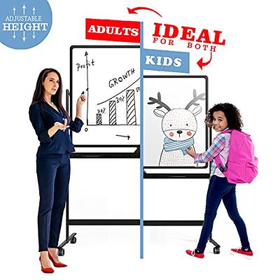 Large Rolling Whiteboard 60 x 48, Magnetic Stand Whiteboard on Wheels,  Reversible Double Sided Mobile Dry Erase Board - 5' x 4' Easel Stand White