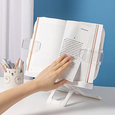 Bamboo Book Stand Cookbook Holder Reading Desk Bookrest with Foldable Tray  and Page Paper Clip Portable Bookstands for Textbook, Magazine, 