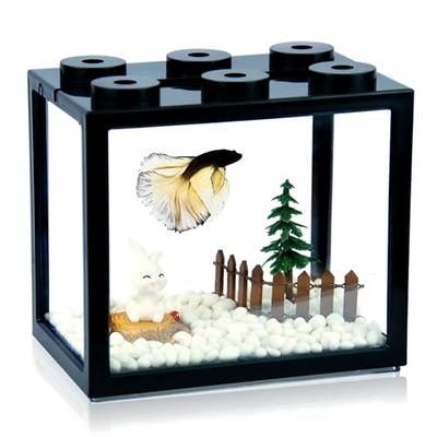  Small Fish Tank 2 Gallon Glass Aquarium Starter Kits Self  Cleaning w/Colorful LED Light for Betta Shrimp Guppy Jellyfish Goldfish  Beta,Room Decor Desktop, Gifts : Pet Supplies
