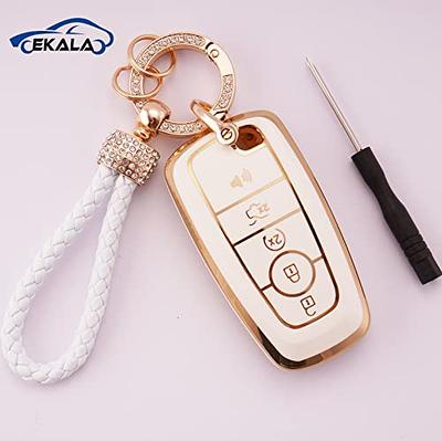 EKALA for Ford Key Fob Cover with Keychain Lanyard, 5 Buttons Soft TPU Keys  Shells Girly White Key Fob Cover Compatible with Ford Explorer Fusion  Mustang F150 Edge Escape Expedition Lincoln( 