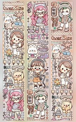 4pcs/box Random Cartoon Girl Elements Adhesive Washi Tape Stickers