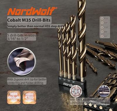 NordWolf 5-Piece M35 Cobalt Drill Bit Set for Stainless Steel
