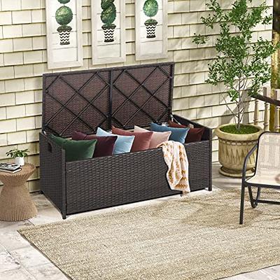 Rubbermaid Medium Resin Weather Resistant Outdoor Storage Deck Box, 72.6  Gal., Putty/Canteen Brown, for Garden/Backyard/Home/Pool