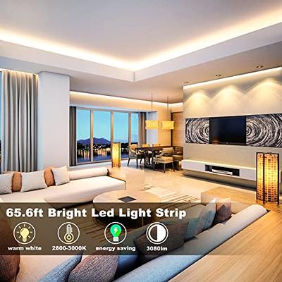 MY BEAUTY LIGHT LED Strip Lights Warm White,65.6ft Dimmable LED Light Strip  with RF Remote,1200 Bright 3000K 2835 LEDs,Plug-in Adhesive Rope Lights  with Timing Mode for Living Room Bedroom Kitchen - Yahoo