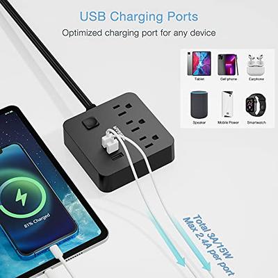 Flat Plug Power Strip, Thin Wall Plug with 3 Outlets 3 USB Charging  Station, 5 Ft White Extension Cord Compact for Home Office Travel and Dorm  Room