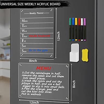 Latouni Acrylic Magnetic Menu Board for Kitchen,Acrylic Weekly Calendar for  Fridge,Acrylic Dry Erase Board for Refrigerator,Clear Meal Planner for