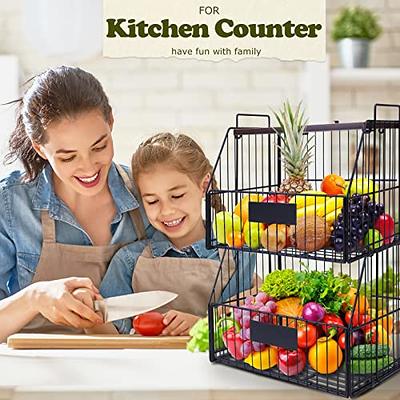  Stackable Fruit Basket - Kitchen Counter Baskets with Lid,  Onion Potato Storage Wire Basket,Hanging Storage Basket Organizer for Snack  Vegetable, Cabinet Countertop Organizer Bins for Produce.