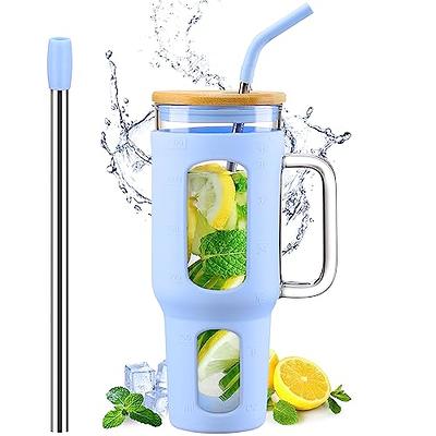 JoyJolt Glass Tumbler with 1 Straws & Non Slip Silicone Sleeve