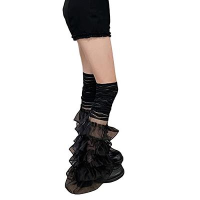 WZTYYDS Women Girls Y2k Kawaii Harajuku Punk Ribbed Leg Warmers Ruffled  Lace Patchwork High Socks(R-Black, One Size) - Yahoo Shopping