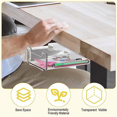 Under Desk Drawer Storage Organizer, Hidden Desktop Organizer with 2  Layers, Stick on Desk Drawer Attachment, Desk Accessories & Workspace  Organizers