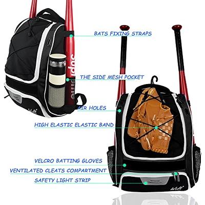 WOLT  Youth Baseball Backpack Bag for Baseball, Softball & T-Ball Equipment  & Gear, Youth Boys and Adults, with Holder for Bat, Helmet, Glove, & Shoes  Compartment & Fence Hook (Black) 