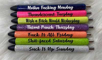 Set Of 7 Days The Week Glitter Epoxy Gel Pens, Sassy Funny Pen, Adult Humor  Inkjoy Brand, Custom - Yahoo Shopping