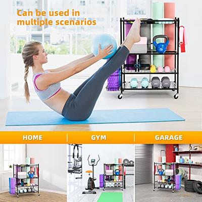  UMINEUX Yoga Mat Storage Racks, Home Gym Storage for Foam  Roller, Dumbbells, Kettlebells, All in One Workout Equipment Storage  Organizer with Hooks and Wheels : Sports & Outdoors